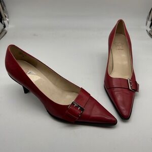 Joan & David Circa Red Leather Pointed Toe Buckle Pumps Women's Size 7.5M